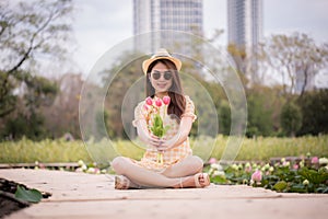 Portrait beautiful asian woman at park