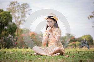 Portrait beautiful asian woman at park