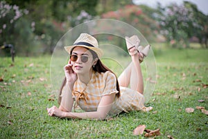 Portrait beautiful asian woman at park