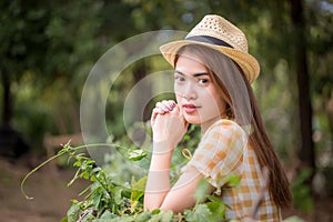 Portrait beautiful asian woman at park