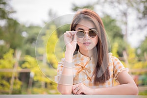 Portrait beautiful asian woman at park