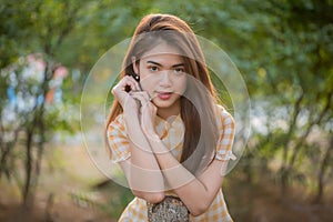 Portrait beautiful asian woman at park