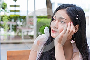 Portrait of beautiful Asian woman smile relaxing, Lifestyle relax concept