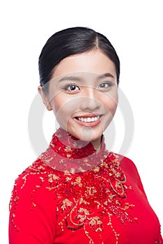 Portrait of a beautiful Asian woman on traditional festival cost