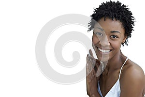 Portrait of Beautiful black african american woman wearing white top