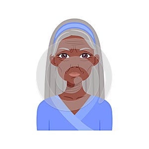 Portrait of a Beautiful Black Elderly Woman. Afro Senior Lady with Gray Hair. Elegant Grandmother in Cute Clothes. Female