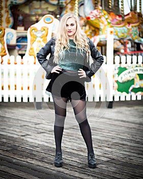 Portrait of a Beautiful Blond Teenage Girl in Leather