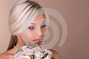 Portrait of beautiful blonde bride photo