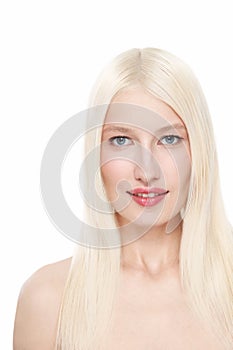 Portrait of beautiful blonde woman with clean makeup