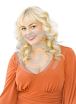 Portrait of beautiful blonde woman smiling photo