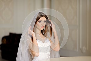 portrait of beautiful bride with perfect makeup