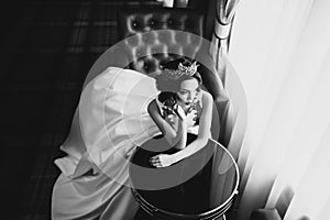 Portrait of beautiful bride a wedding dress