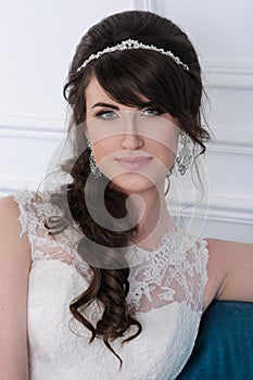 Portrait of beautiful bride. Wedding dress. Wedding accessories