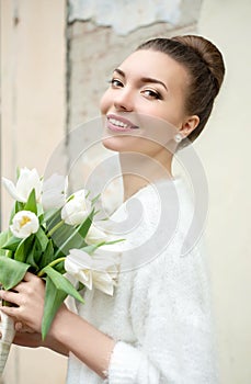 Portrait of beautiful bride. Wedding make up. Wedding decoration