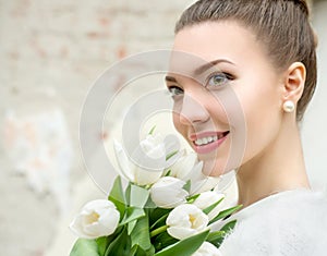 Portrait of beautiful bride. Wedding make up. Wedding decoration