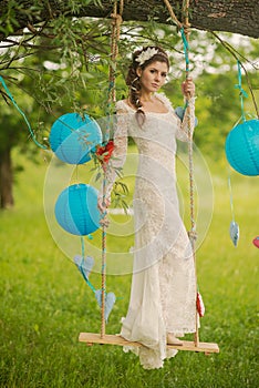 Portrait of a beautiful bride in white wedding