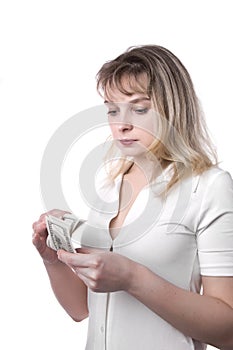 Portrait of beautiful business woman with dollar