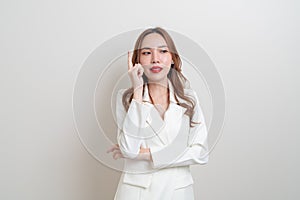 Portrait beautiful business woman thinking