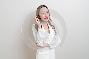 Portrait beautiful business woman thinking