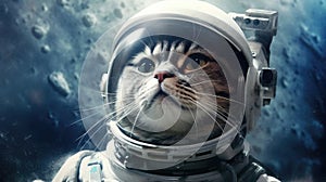 portrait Beautiful cat in an astronaut costume in space against