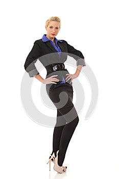 Portrait of beautiful caucasian business woman in black suit