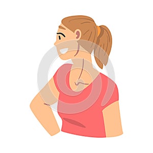 Portrait of Beautiful Cheerful Girl Looking to the Side Cartoon Vector Illustration