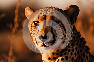 Portrait of a beautiful cheetah in Namibia, Africa at sunset. Generative ai photo