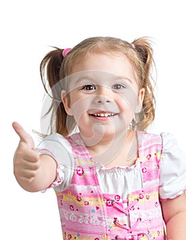 Portrait of a beautiful child girl showing thumbs up