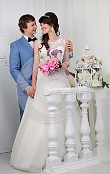 Portrait of beautiful Couple. Wedding dress. Wedding accessories