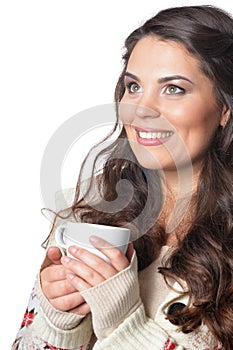 Portrait of beautiful curly woman wearing warm clothing