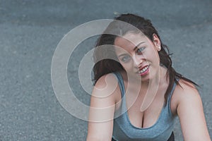 Portrait of a beautiful curvy girl posing in an urban context