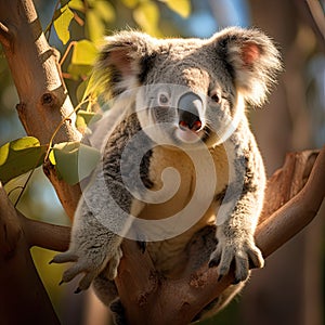 portrait of a beautiful cute koala on a eucalyptus tree in australi