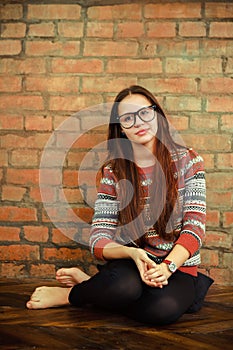 Portrait of a beautiful cute teen girl in the living room