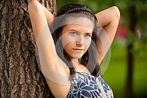 Portrait of beautiful dark-haired girl.