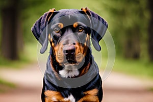 Portrait of a beautiful dog standing in the park. Generative AI photo