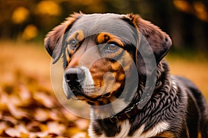Portrait of a beautiful dog standing in the park. Generative AI photo