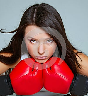 Portrait of beautiful female boxer