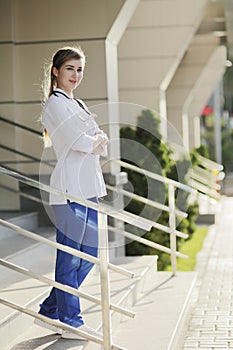 Portrait of a beautiful female doctor or nurse. Health concept
