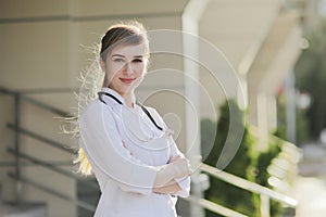 Portrait of a beautiful female doctor or nurse. Health concept