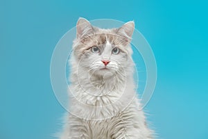 Portrait of a beautiful funny cat on a blue background.