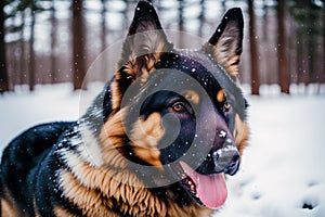 Portrait of a beautiful German Shepherd dog playing in the park. Generative AI