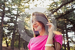 Portrait of beautiful girl close-up with sunlight