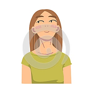 Portrait of Beautiful Girl Looking Up Cartoon Vector Illustration