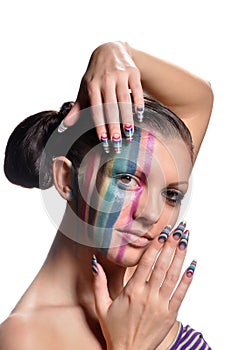 Portrait of beautiful girl with make-up over a white background