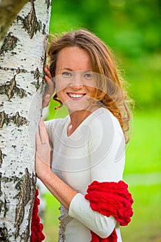 Portrait of a beautiful girl in spring park