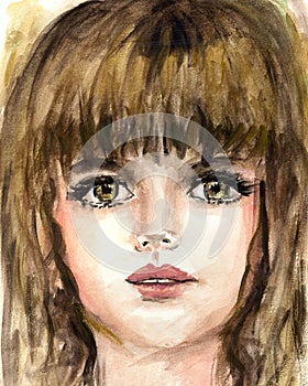 Portrait of a Beautiful Girl in Watercolor