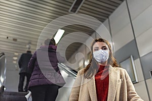 Portrait of beautiful girl wearing protective medical mask