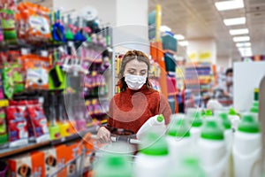 Portrait of beautiful girl wearing protective medical mask