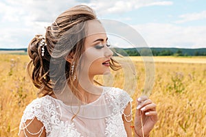 Portrait of a beautiful girl in a wedding dress