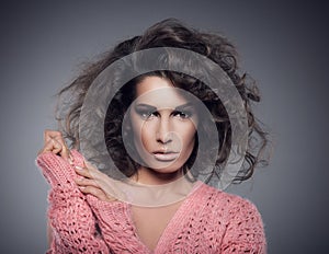 Portrait of beautiful glamour woman with curly hairs